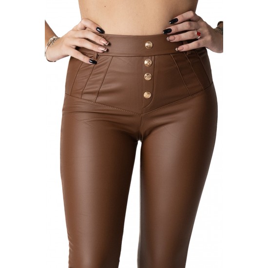 Pantaloni Dama Din Piele Ecologica Maro Vatuiti, Quinn Pantaloni Dama Din Piele Ecologica Maro Vatuiti, Quinn